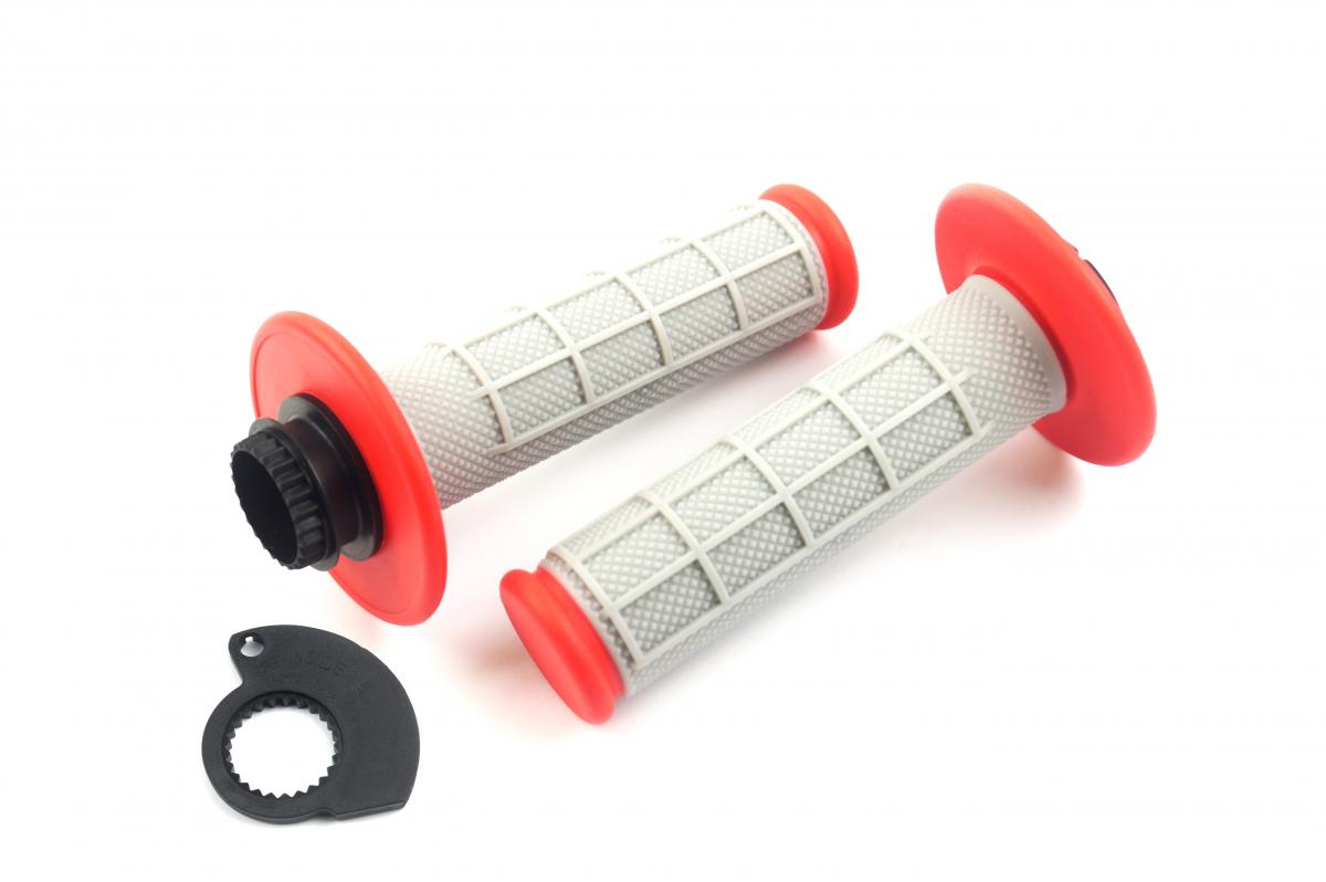 LOCK ON GRIP SET KTM HUSQ HONDA, HALF WAFFLE SOFT GREY/RED, ODI STYLE, FIR - thumbnail 2