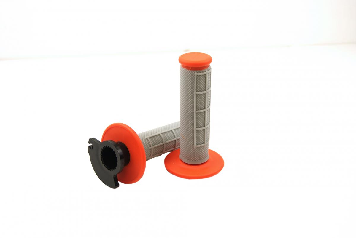 LOCK ON GRIP SET KTM HUSQ HONDA, HALF WAFFLE SOFT GREY/ORANGE, ODI STYLE, FIR -