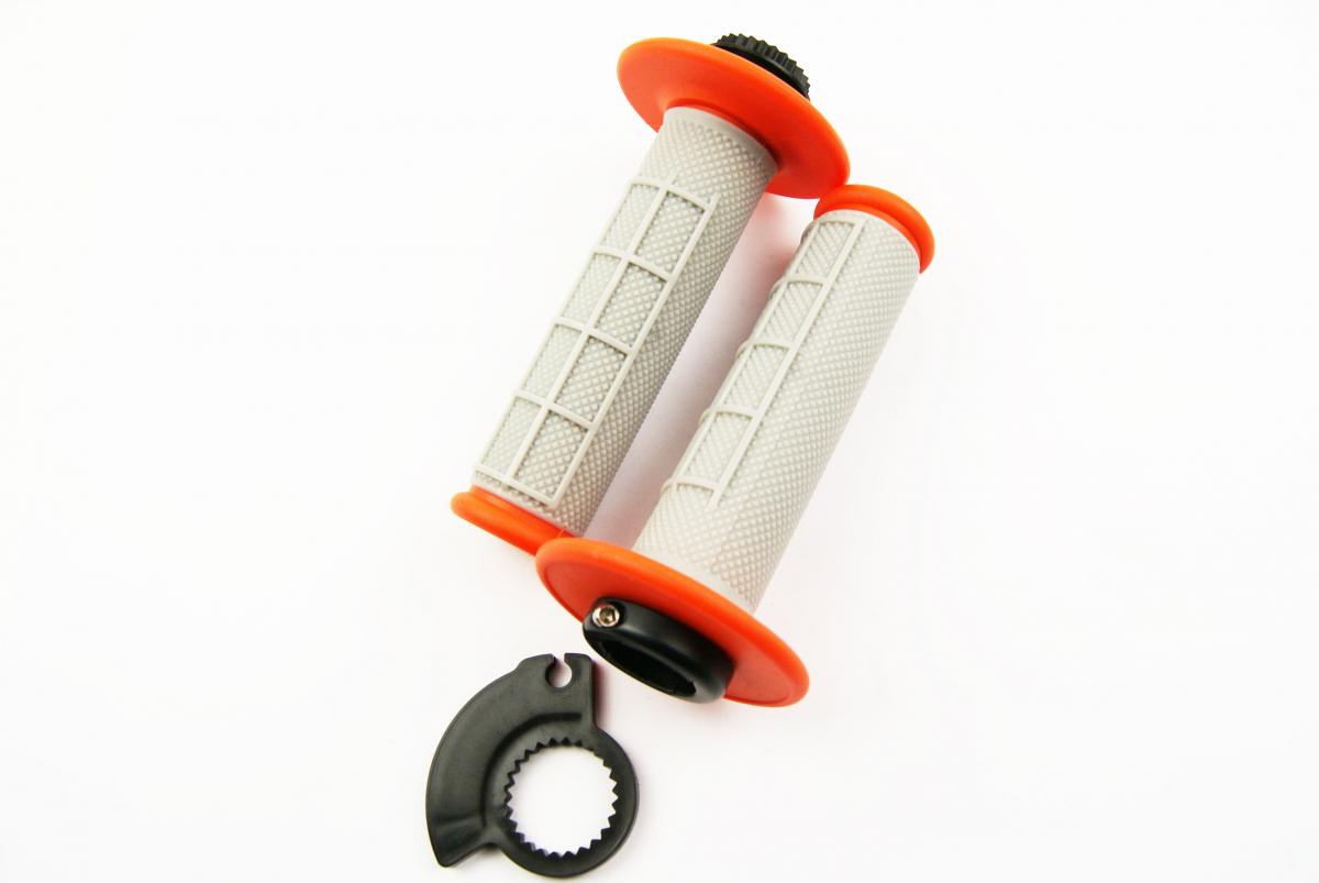 LOCK ON GRIP SET KTM HUSQ HONDA, HALF WAFFLE SOFT GREY/ORANGE, ODI STYLE, FIR - thumbnail 2