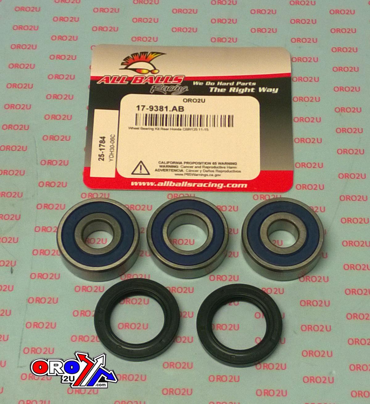 WHEEL BEARING KIT REAR 11-15 HONDA CBR125, ALLBALLS 25-1784 ROAD thumbnail 2