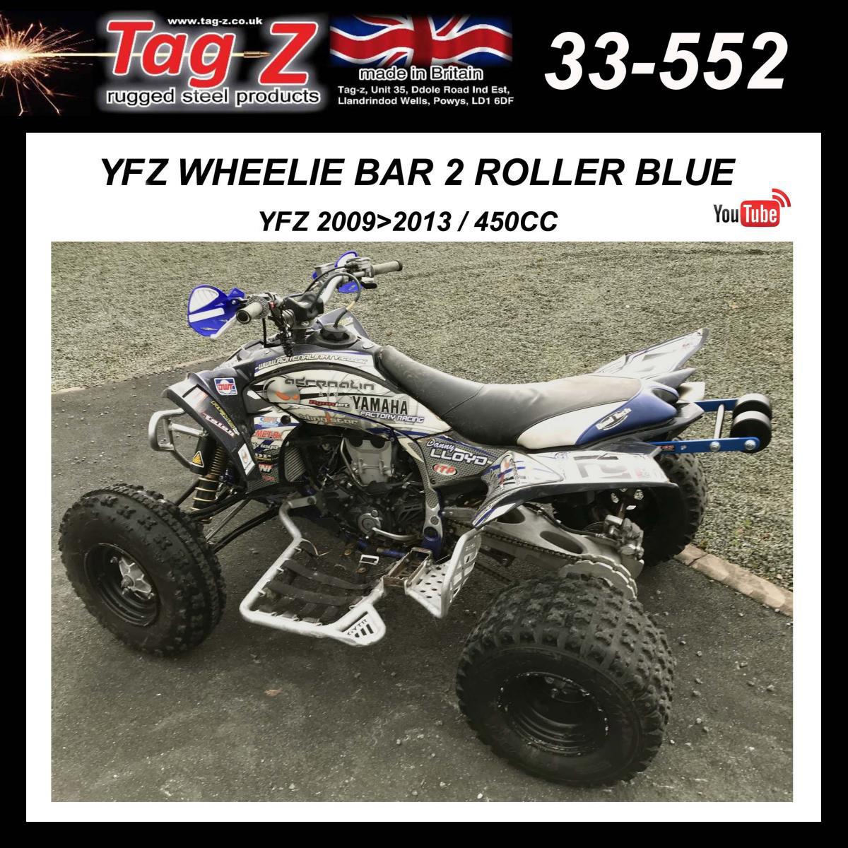 YFZ WHEELIE BAR 2 ROLLER BLUE, ATV QUAD WHEELIE SAVER / CATCH, 3.4KG 34x22x7cm / YFZ 2009>2013 thumbnail 2
