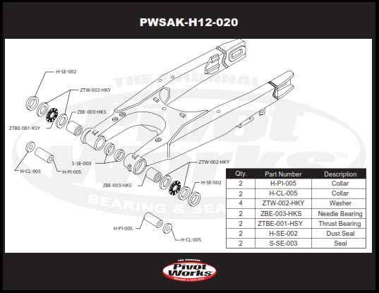 SWINGARM BEARING KIT CR250R 92-01, PIVOT WORKS PWSAK-H12-020, PWSAKH12020 thumbnail 4