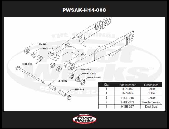 SWINGARM BEARING KIT CR80 CR85 CR150, PIVOT WORKS PWSAK-H14-008, HONDA CRF150, PWSAKH14008 thumbnail 4