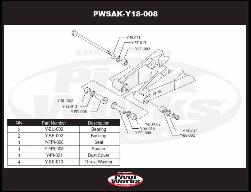 SWINGARM BEARING KIT YZ85 02-19, [PIVOT WORKS PWSAK-Y18-008] YZ80, PWSAKY18008 thumbnail 3