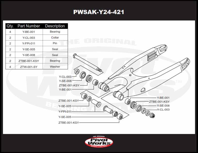 SWINGARM BEARING KIT YZ125, PIVOT WORKS PWSAK-Y24-421 YZ125 06-18 thumbnail 4