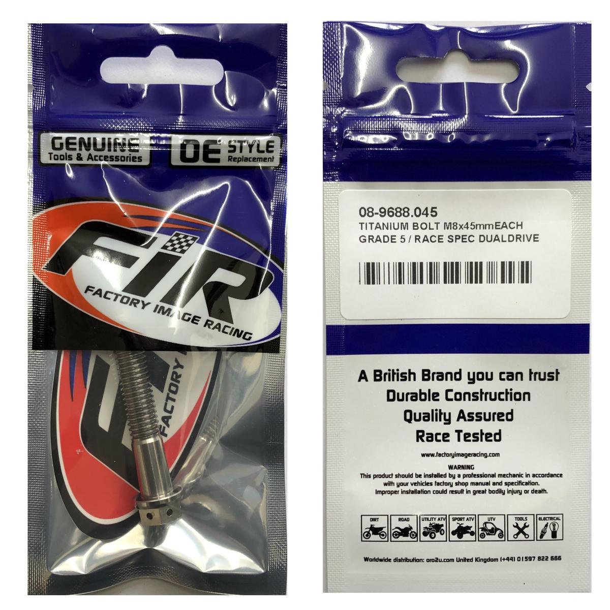 TITANIUM BOLT M8x45mmEACH, GRADE 5 / RACE SPEC DUALDRIVE thumbnail 2