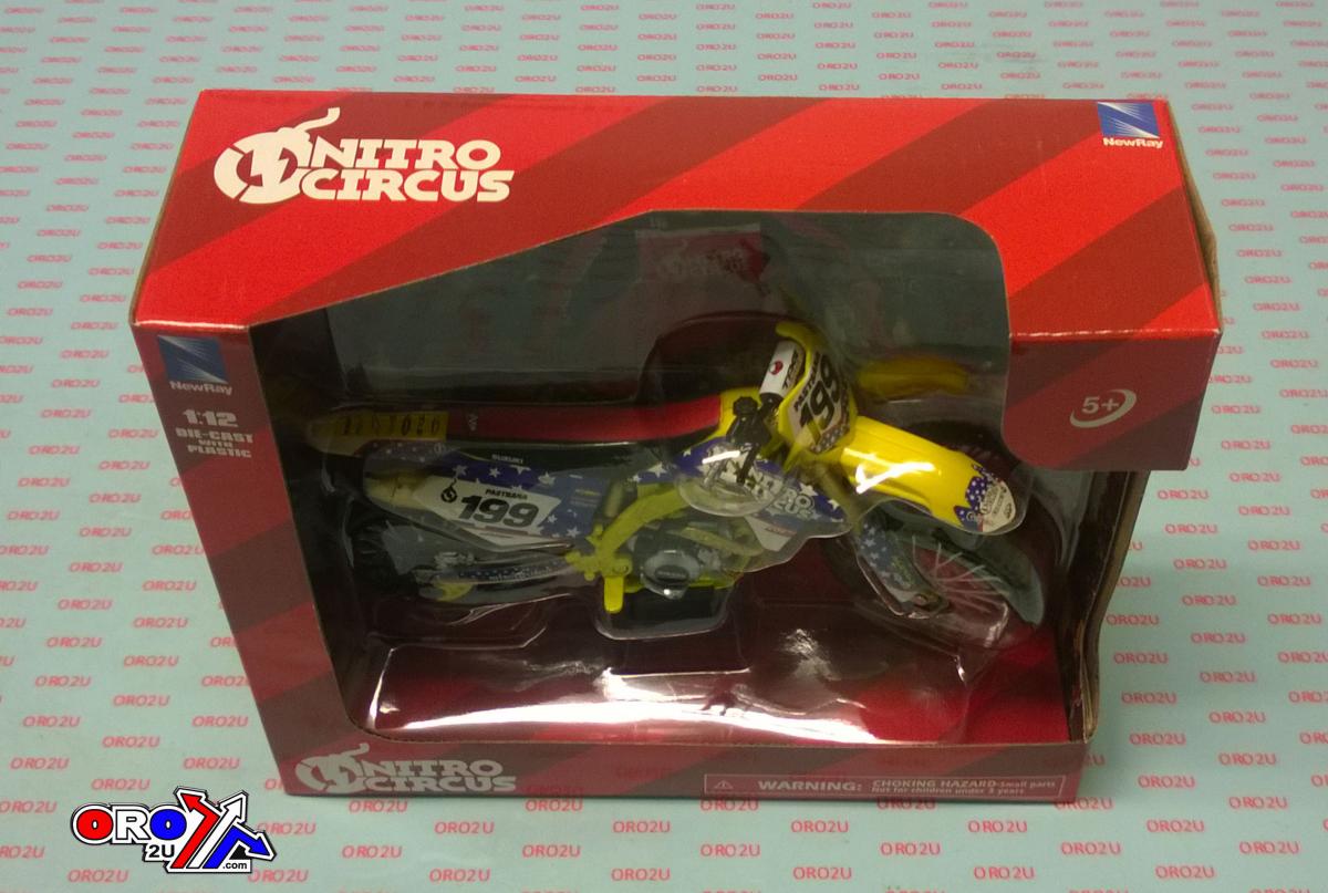 MODEL DIE CAST NITRO CIRCUS DIRT BIKE, TRAVIS PASTRANA, SCALE 1:12, NEWRAY 57993, MX thumbnail 6