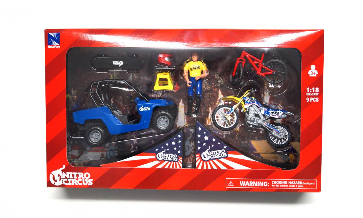 MODEL DIE CAST NITRO CIRCUS PLAY SET, WITH PASTRANA MX BIKE, 1:18 SCALE, NEWRAY 67685 thumbnail 3