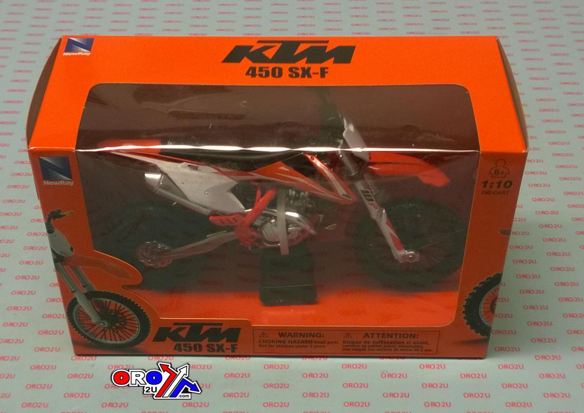 MODEL DIE CAST KTM 450 SX-F, ORANGE AND WHITE, 1:10 SCALE, NEW RAY 57943 thumbnail 3