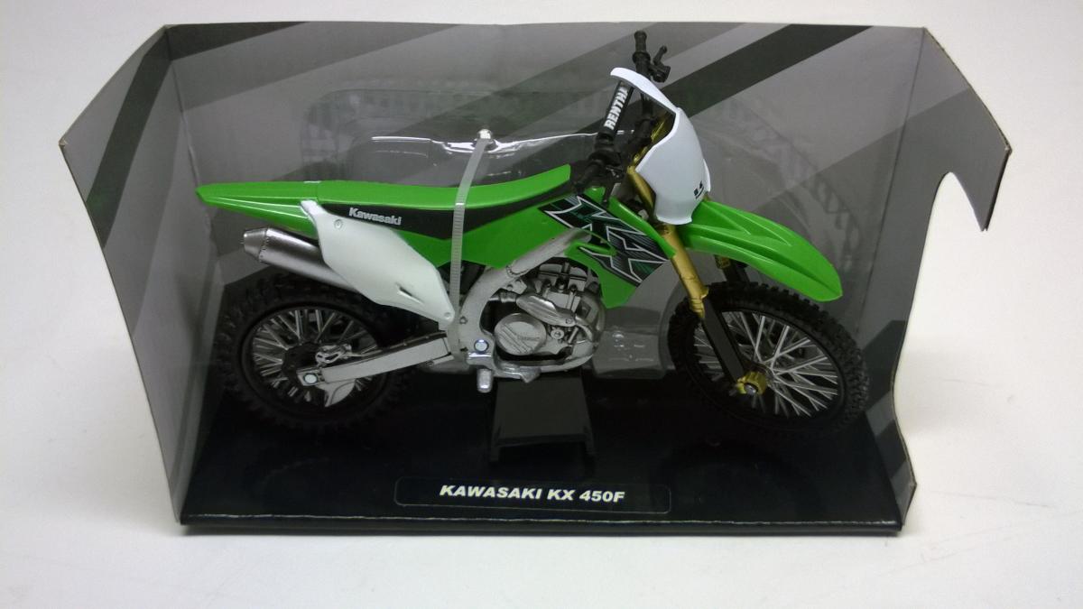 MODEL DIE CAST KAWASAKI KX 450 F, GREEN AND BLACK, SCALE 1:12, NEWRAY 58103 thumbnail 2