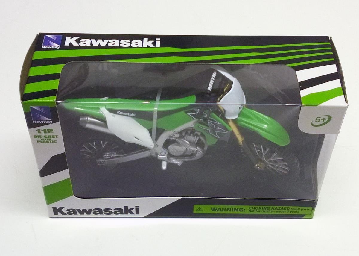 MODEL DIE CAST KAWASAKI KX 450 F, GREEN AND BLACK, SCALE 1:12, NEWRAY 58103 thumbnail 3