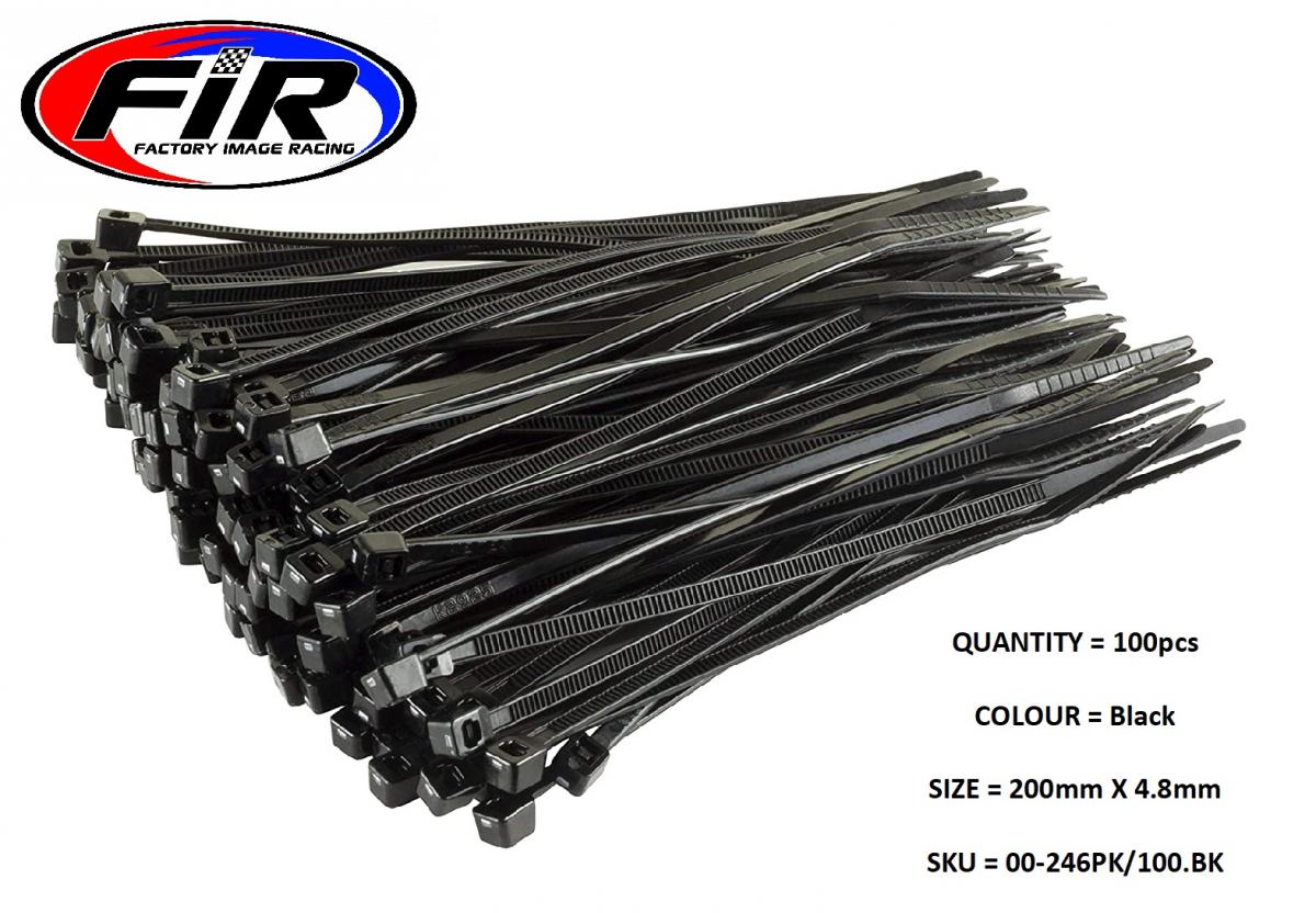 NYLON CABLE ZIP TIES - BLACK, 200mm x 4.8mm - PACK OF 100
