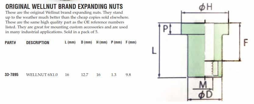 WELLNUT M6 C-630 TYPE (5PK), KAWASAKI, K&L 33-7895, TOOLS ROAD 92015-1394 thumbnail 2