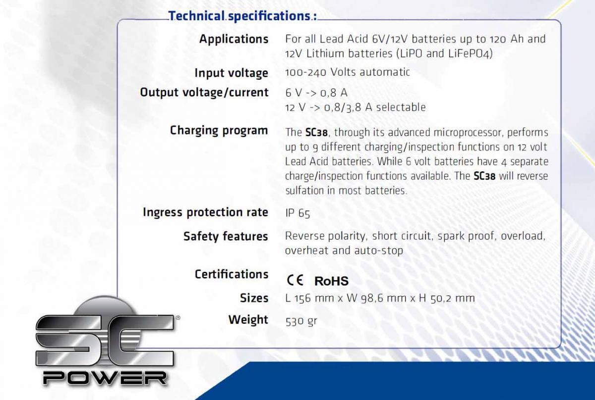 SC38 BATTERY CHARGER 6V 12V LEAD LITHIUM BATTERY CHARGER 3,8A, !!!*** EU SOCKET ***!!! PS SC38 thumbnail 4