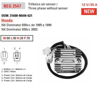 VOLTAGE REGULATORS NX650 12V 35A DZE 02547-04, 31600-MAN-621, ESP2547 thumbnail 2