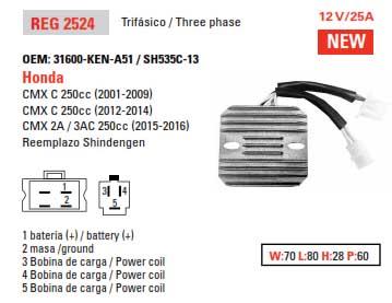 REGULATOR 31600-KEN-A51 / SH535C-13, DZE 02524-04 HONDA 12V/25A thumbnail 5