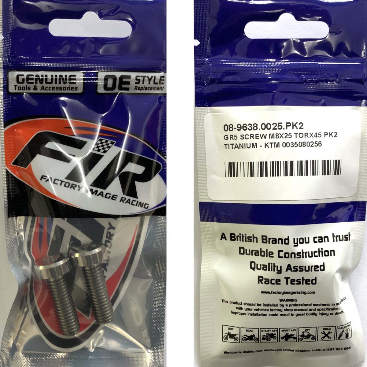 GR5 SCREW M8X25 TORX45 PK2, TITANIUM - KTM 0035080256, / 0035080256S thumbnail 2