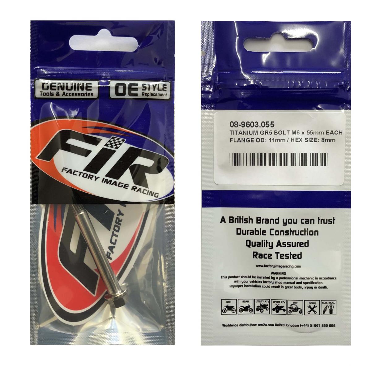 TITANIUM GR5 BOLT M6 x 55mm EACH, FLANGE OD: 11mm / HEX SIZE: 8mm, / thumbnail 2