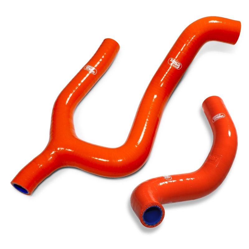 COOLANT HOSE 2 PIECE KIT ORANGE 19-23 GAS HUSQ KTM 350 THERMO BYPASS 'Y' DESIGN SAMCO KTM-110-OR image 1
