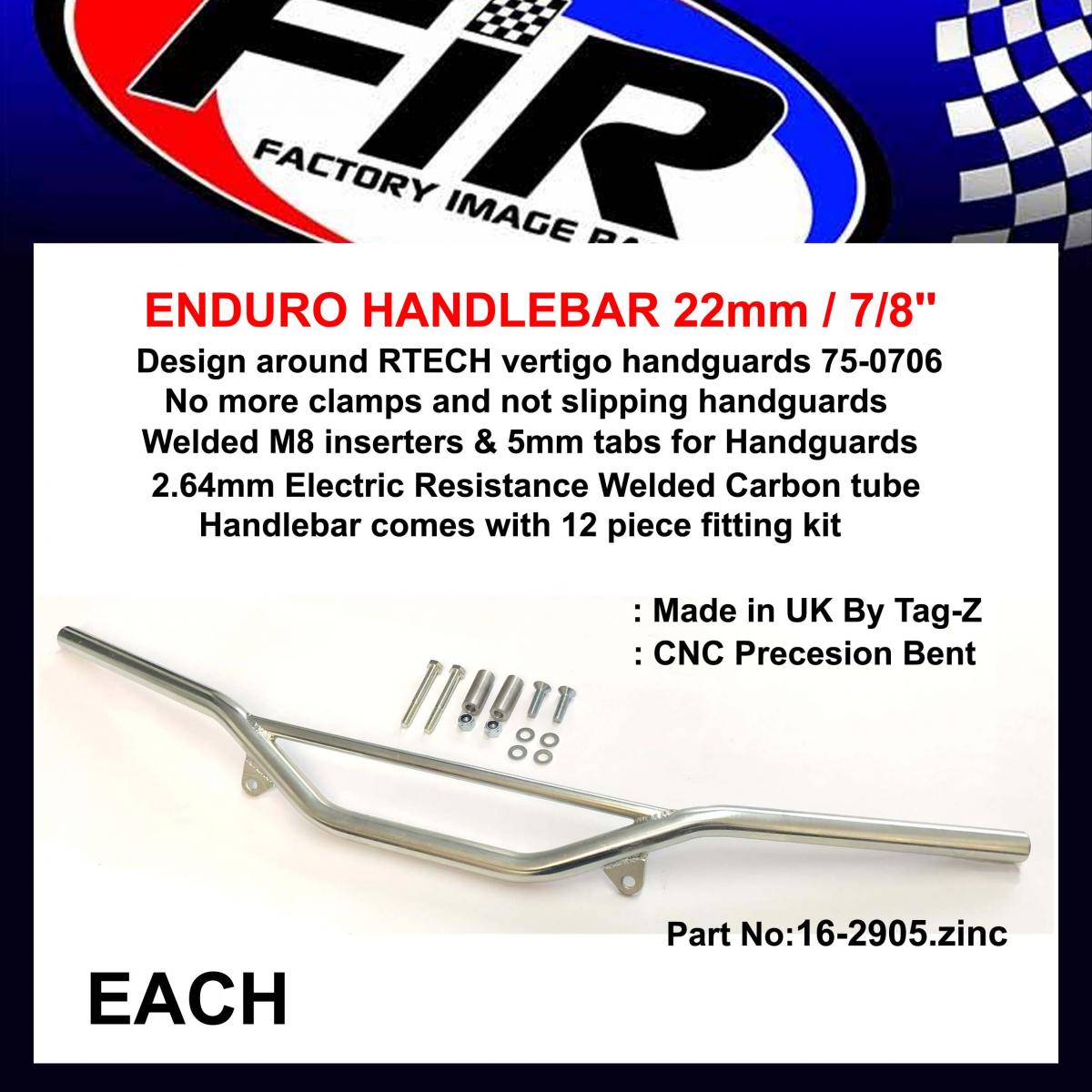 ENDURO HANDLEBAR 22mm / 7/8'', ZINC / SUIT 75-0706 HANDGUARD RTECH image 1