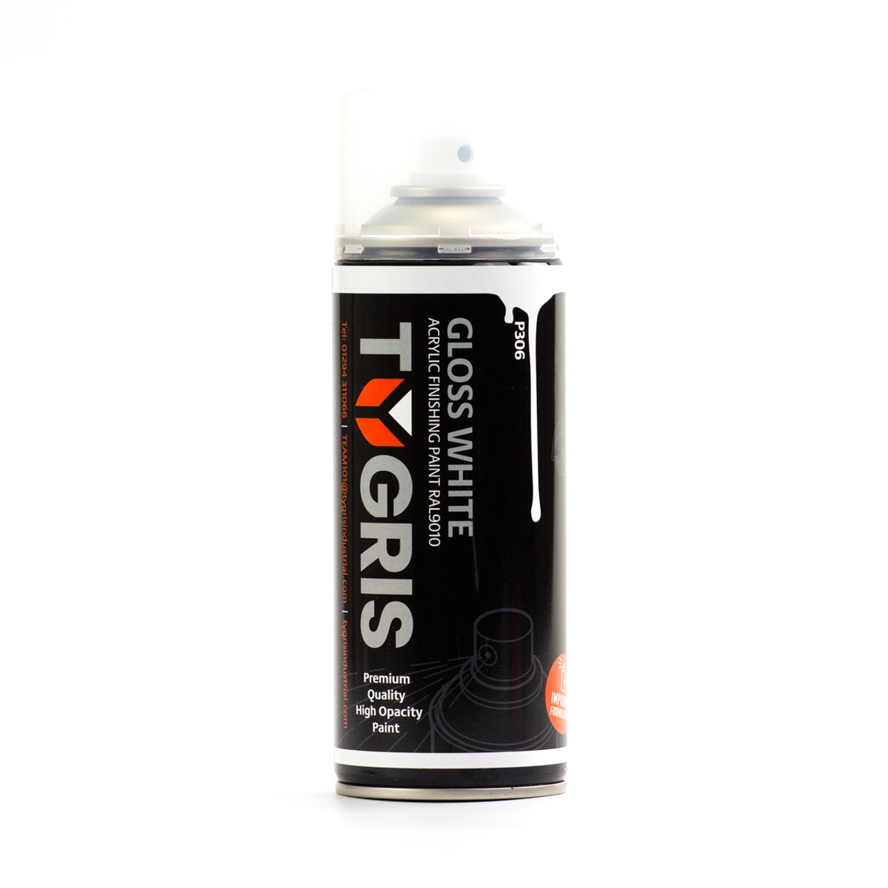TYGRIS GLOSS WHITE AEROSOL SPRAY PAINT 400ML ACRYLIC RAL9010 image 1