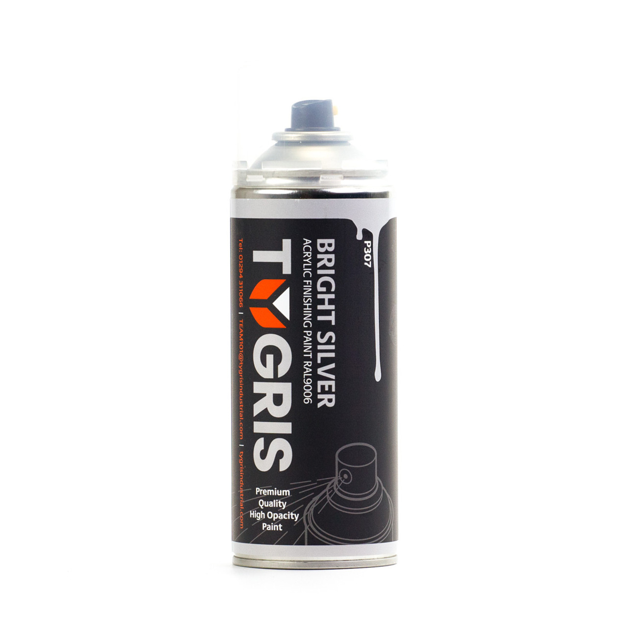 TYGRIS BRIGHT SILVER AEROSOL SPRAY PAINT 400ML ACRYLIC RAL9006 image 1