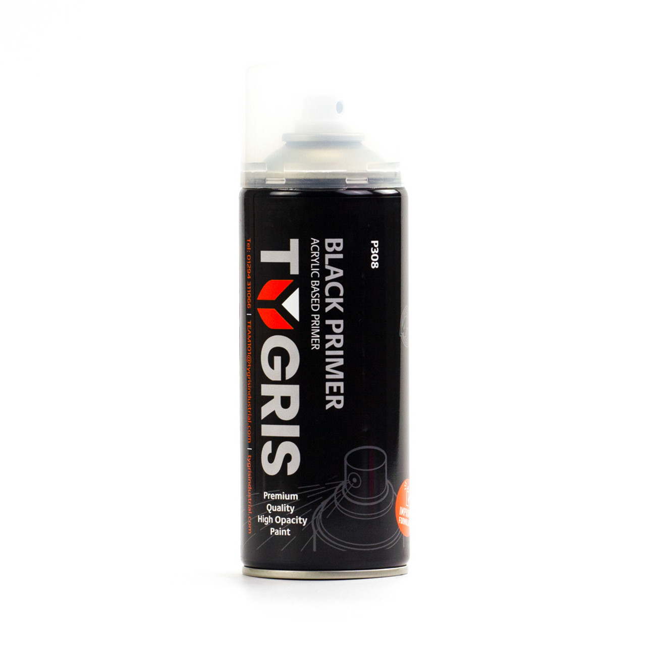 TYGRIS BLACK PRIMER AEROSOL SPRAY PAINT 400ML ACRYLIC image 1