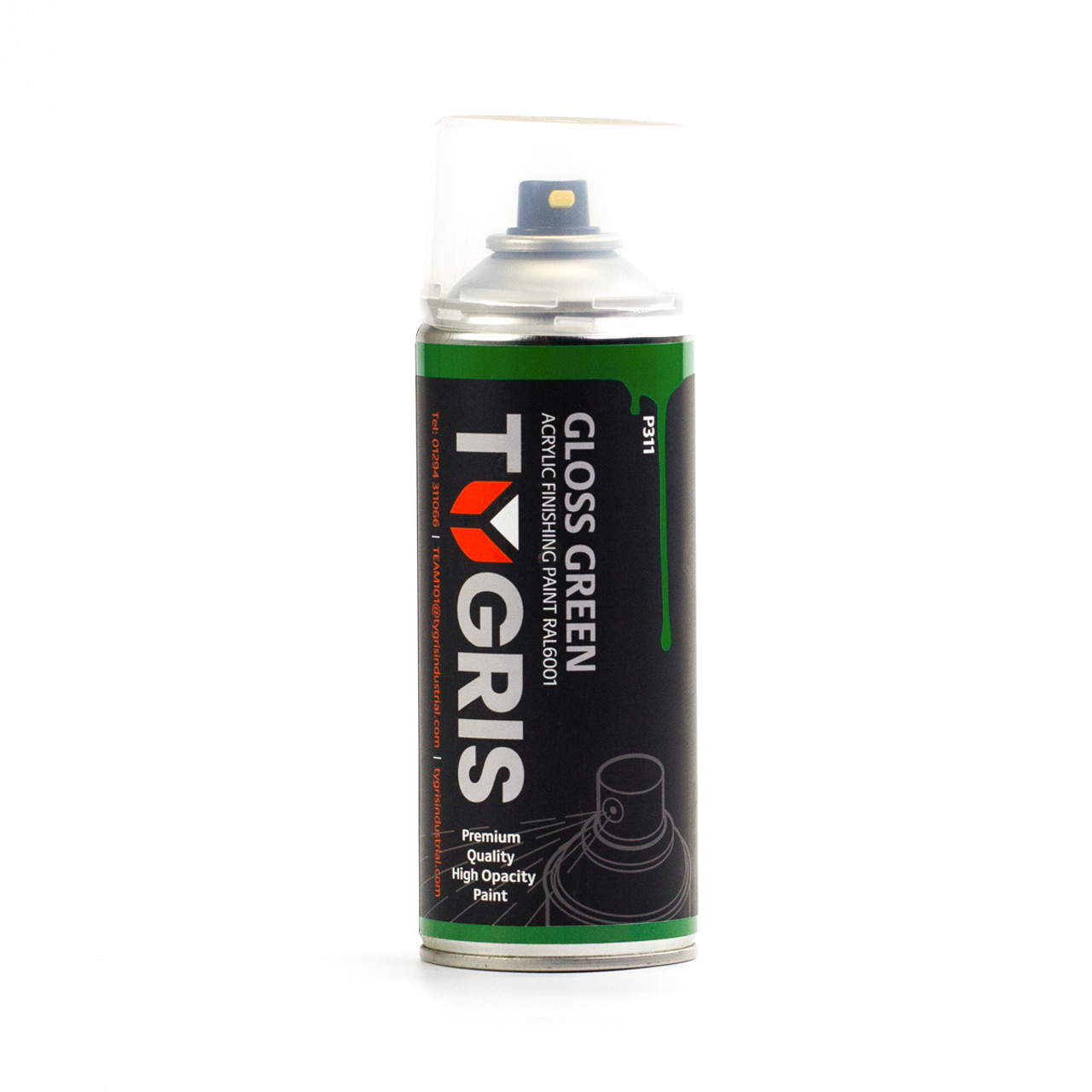 TYGRIS GLOSS GREEN AEROSOL SPRAY PAINT 400ML ACRYLIC RAL6001 image 1