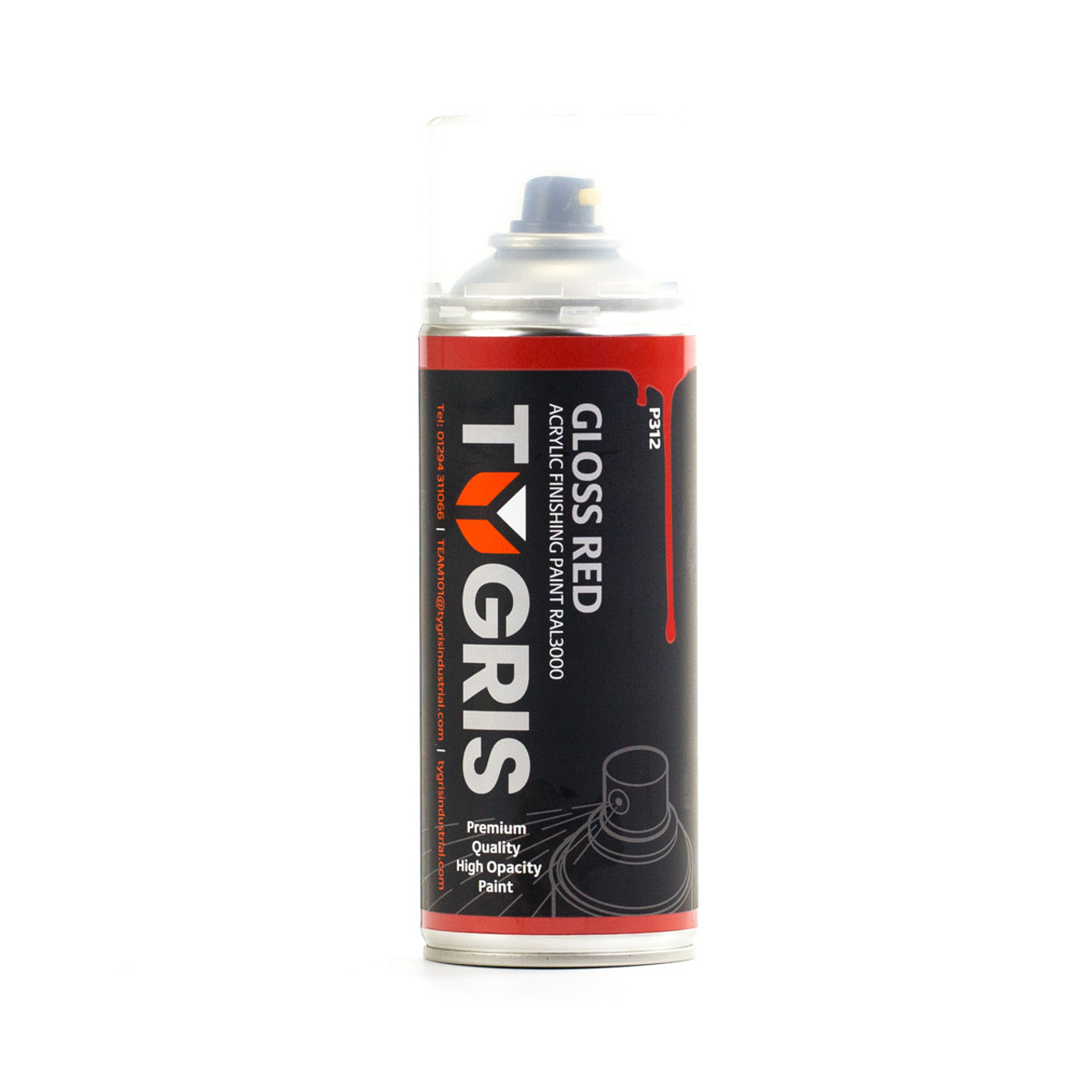 TYGRIS GLOSS RED AEROSOL SPRAY PAINT 400ML ACRYLIC RAL3000 image 1