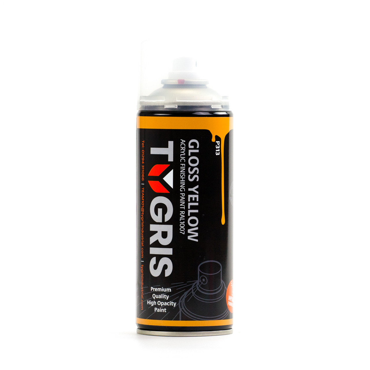 TYGRIS GLOSS YELLOW AEROSOL SPRAY PAINT 400ML ACRYLIC RAL1007 image 1