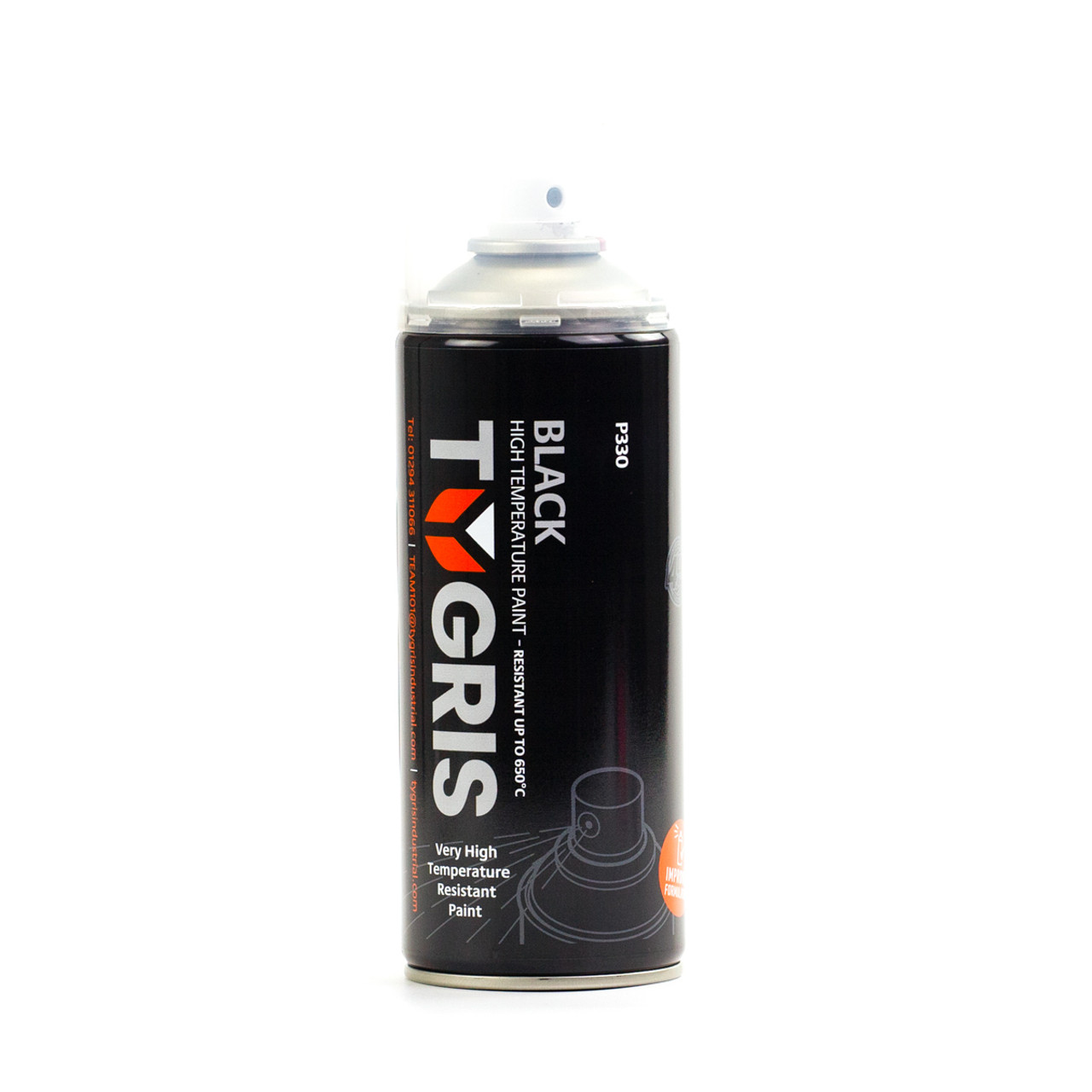 TYGRIS BLACK HIGH TEMPERATURE AEROSOL SPRAY PAINT 400ML ACRYLIC image 1