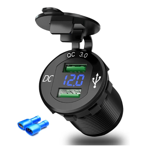 QUICK CHARGE 3.0 USB BLACK POWER OUTLET FAST CHARGE WITH LED VOLTMETER image 1