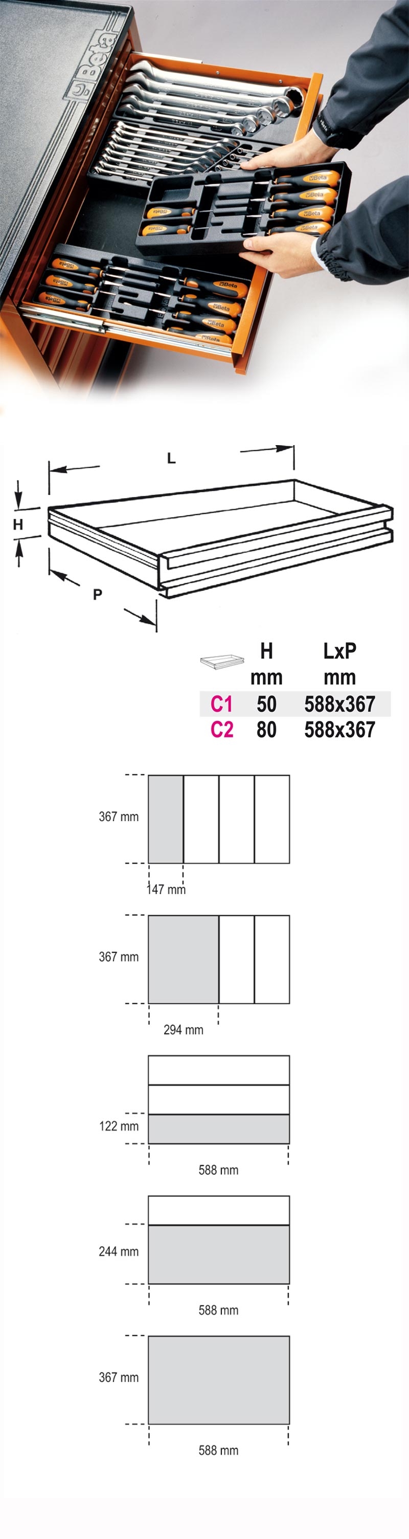 Thermoformed Trays for Small Items 35mm for Roller Cabs RSC22 RSC23 RSC23C - Beta Tools VP2 thumbnail 2