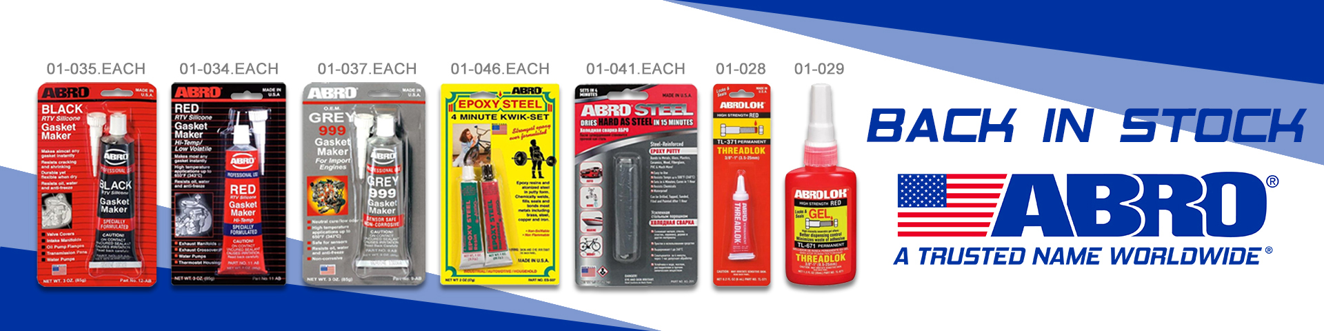 ABRO Products now back in stock!
